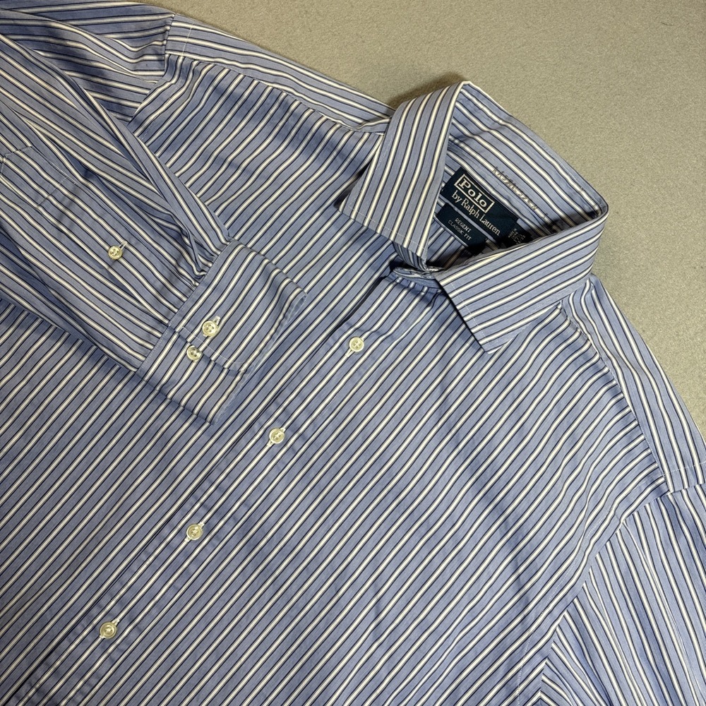 Polo Ralph Lauren Shirt Mens 17.5 32/33 Blue Stripe Regent Classic Fit Button Up